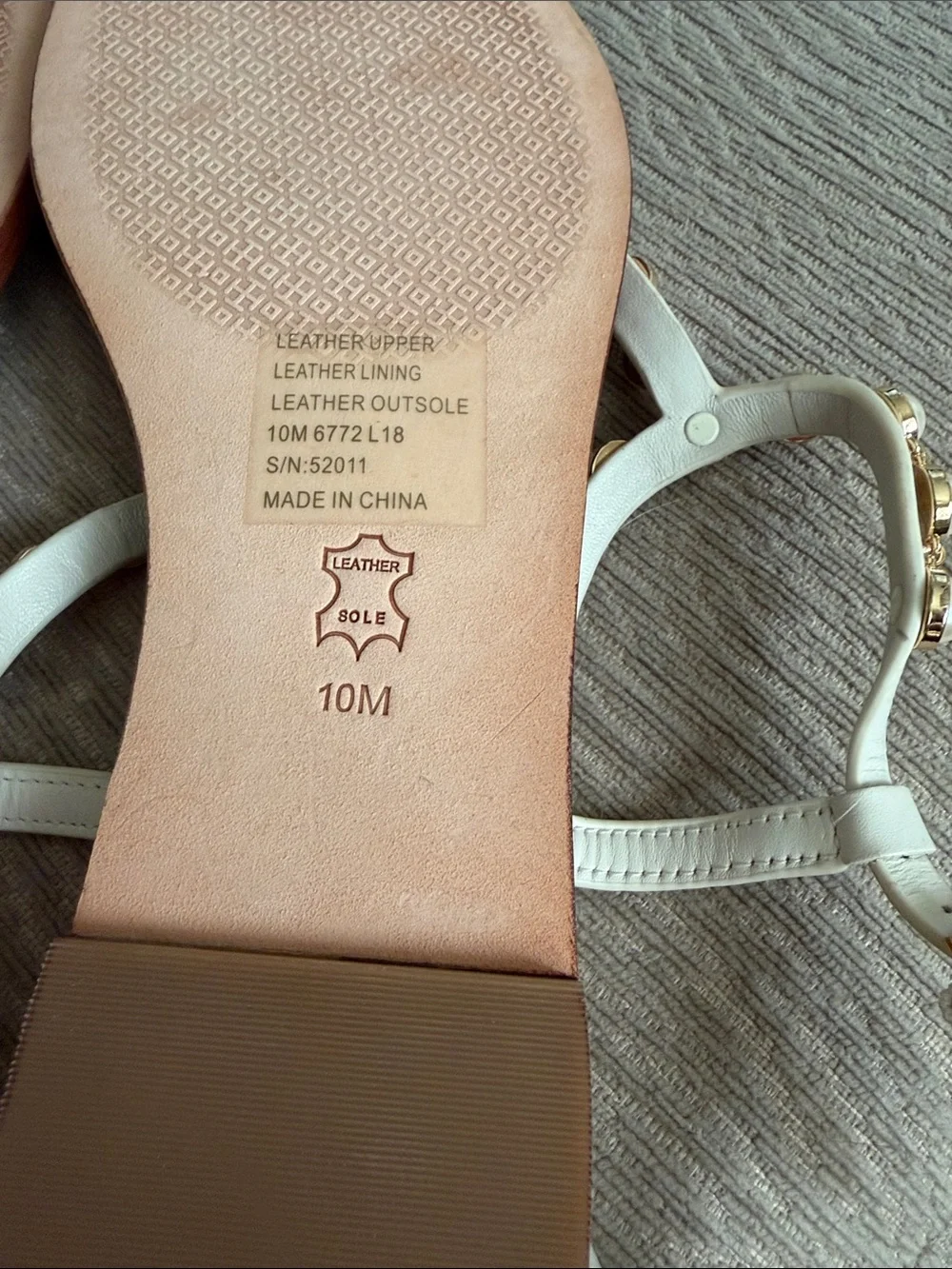 Tory Burch Emmy White Faux Pearl Leather T Strap Sandals